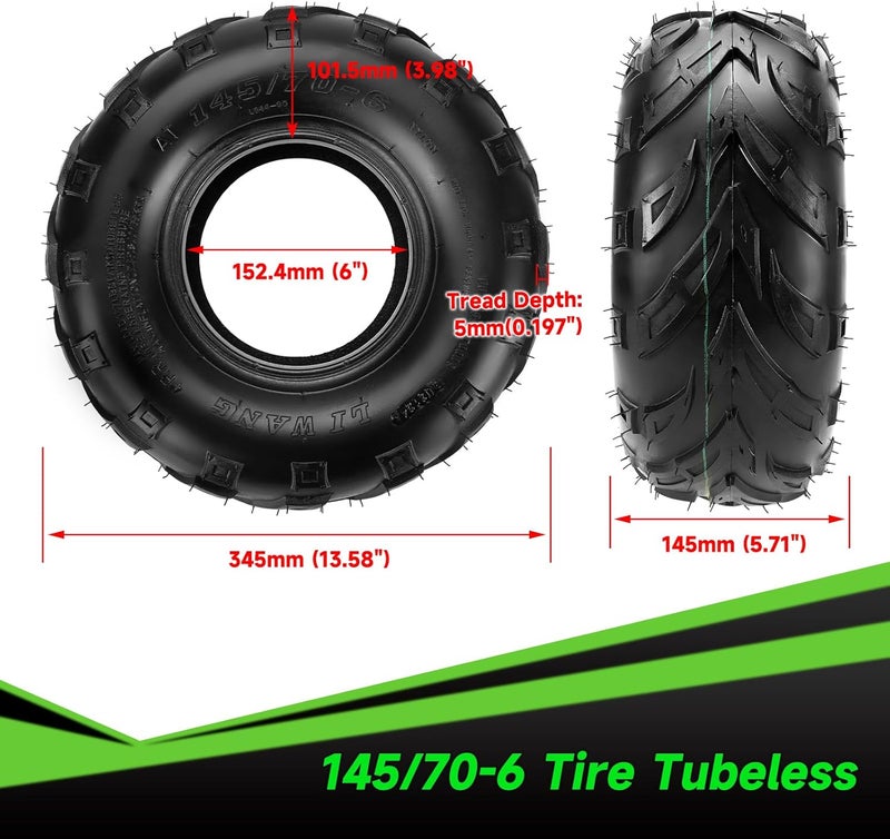 XIKOBY 145/70-6 145-70-6 Tires Tubeless Compatible with Coleman CT100U CC100X Baja Doodle Bug DB30 Mini Bike KT196 Go Kart Motovox MBX10 MBX11 Mega Monster Moto 80cc 105cc Kazuma ATV Quad 4 Wheeler - Image 4